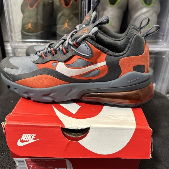 Nike Other - Nike Air Max 270 React GS Size 7y Gray Orange BQ0103-006 with box